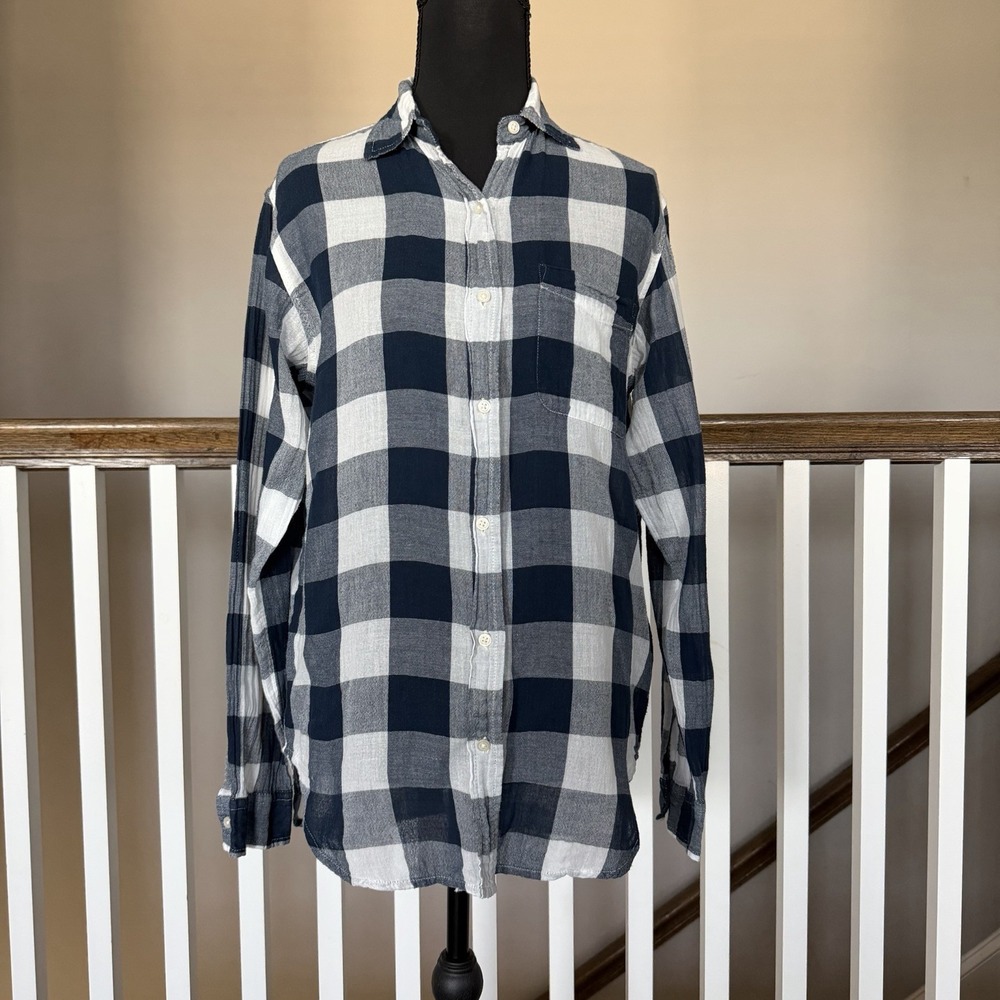 Denim & Supply Ralph Lauren RL Boyfriend Blue Check Gingham Gauze Sz S Top Shirt